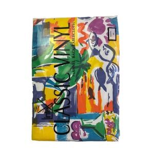 Lintex Home Vinyl Tablecloth 70 Round Colorful Flannel Back Summer Patio NEW